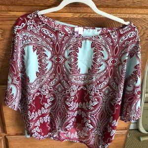 Francesca’s Ruby/Aqua Patterned Top